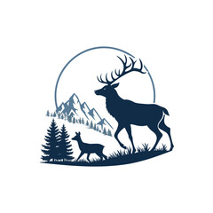 A minimalist deer iconic logo design Black and white illustration, deer head silhouette, majestic antlers, minimalist design, elegant profile, stylized wildlife art, sharp contrast, vector graphic