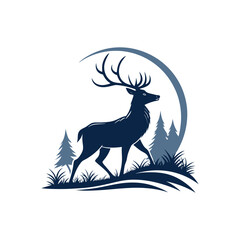 A minimalist deer iconic logo design Black and white illustration, deer head silhouette, majestic antlers, minimalist design, elegant profile, stylized wildlife art, sharp contrast, vector graphic