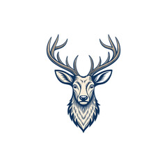 A minimalist deer iconic logo design Black and white illustration, deer head silhouette, majestic antlers, minimalist design, elegant profile, stylized wildlife art, sharp contrast, vector graphic © RazuArts