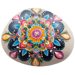 Hand-painted Pebble with Vibrant Floral Mandala Design Unique Art Piece