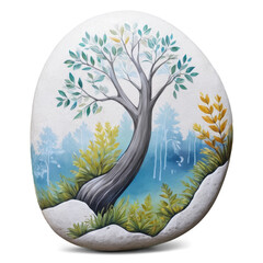 Hand-Painted Stone Art Whimsical Tree and Nature Scene