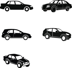 car silhouette set, car vector, symbol, icon, car from different side