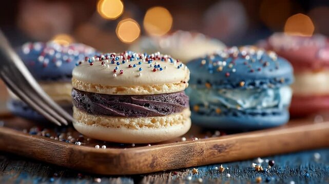 Colorful ice cream macaron sandwiches dessert food photography