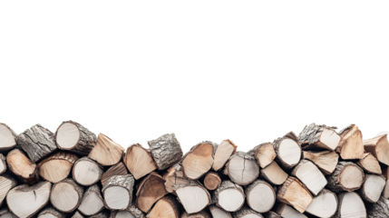A stack of firewood with rich wood texture reveals a natural pile of logs ready for use, isolated on transparent background. PNG