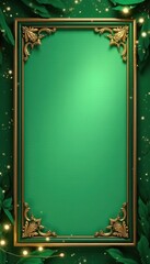 Obraz premium Luxurious golden green photo frame, royal invitation , high-resolution, border, gold