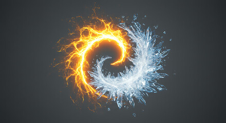 Abstract Spiral of Fire and Ice Fiery Orange Flames and Sparkling Ice Crystals in Dynamic Motion