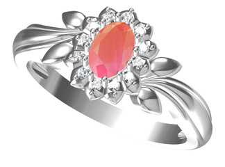 Wedding ring on white background. 3D rendering
