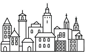 Fototapeta premium A black and white drawing of buildings creates a cityscape outline beautifully