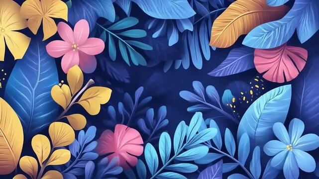 Vibrant floral and leafy background design with colorful elements, ideal for nature-themed projects