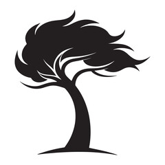 Silhouette of a Windblown Tree Vector Illustration. tree silhouette vector