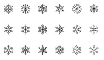  Set of black Snowflakes icons. Vector winter icons.