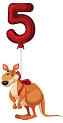 Kangaroo with Red Number Five Balloon