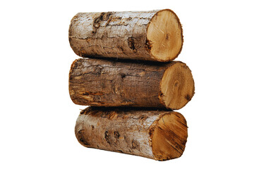 Stack of three natural wood logs isolated transparent background perfect for carpentry projects or fireplace designs