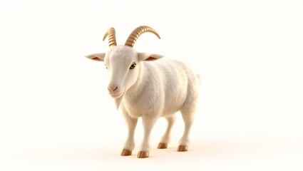 Fototapeta premium 3D Render of Cute White Goat with Horns on White Background – Cartoon Farm Animal Illustration