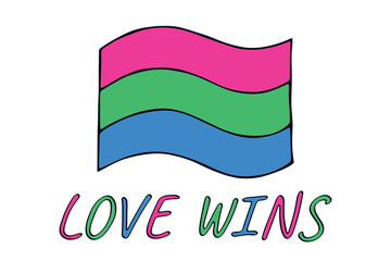 Colorful Polysexual pride flag Happy pride day LGBTQ community Pride Month Vector hand drawn doodle for posters, stickers, logo, cards