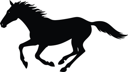 Obraz premium Black horse silhouette gallops gracefully, capturing its dynamic energy in motion