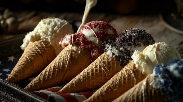 Ice cream cones variety desserts