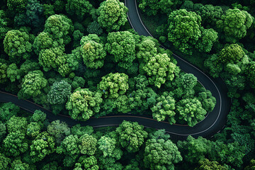 High-angle shot of a winding road surrounded by lush terrain, symbolizing journeys, freedom, and outdoor exploration. Ideal for travel, tourism, driving, and scenic landscape concepts