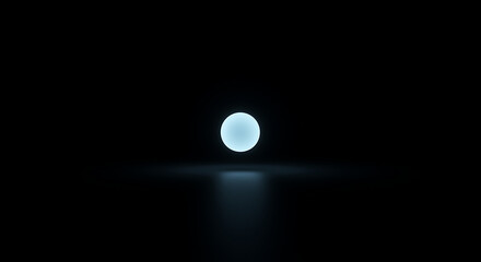 Glowing Light Blue Orb Sphere in Dark Background Abstract Minimalist 3D Render