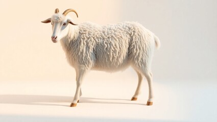 Fototapeta premium 3D Render of Cute White Goat with Horns on White Background – Cartoon Farm Animal Illustration