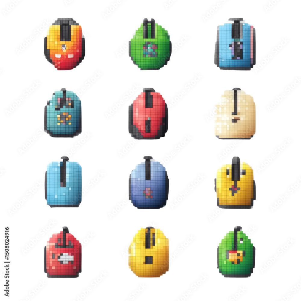 Aufkleber Pixelated Collection of Computer Mice in Assorted Colors and Designs