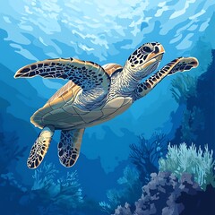 Obraz premium Sea turtle swimming in the coral reef.