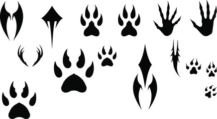 Fototapeta premium A set collection of black silhouette elements like sharp wolf claw marks