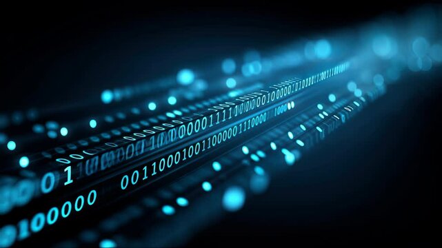 Futuristic Digital Space with Glowing Binary Code Technology