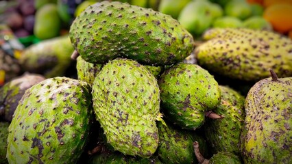 closeup of soursop fruit at the fruit market