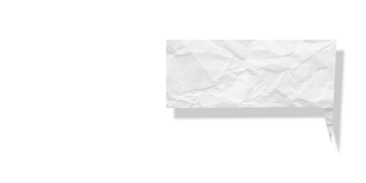 White speech bubble crumpled paper isolated on transparent background