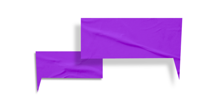 Purple speech bubble crumpled paper isolated on transparent background