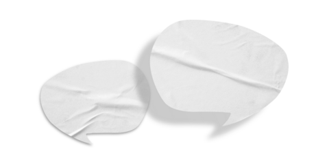 White speech bubble crumpled paper isolated on transparent background