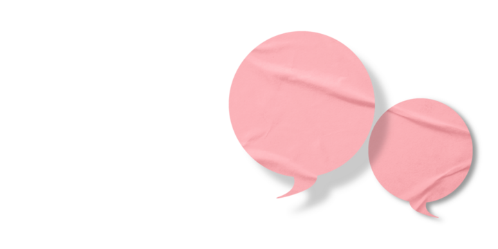 Pink speech bubble crumpled paper isolated on transparent background