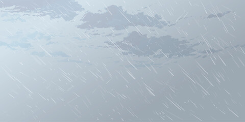 Heavy rain in minimalist coudscape with dusk sky horizontal background graphic illustration have blank space.