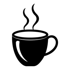 black coffee cup steam icon in minimalist line
