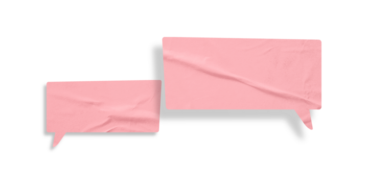 Pink speech bubble crumpled paper isolated on transparent background