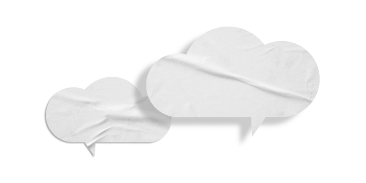 White speech bubble crumpled paper isolated on transparent background