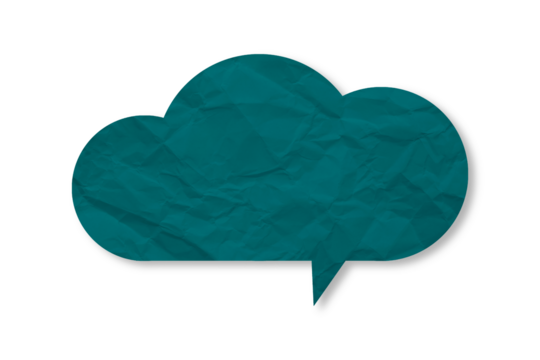 Green speech bubble crumpled paper isolated on transparent background