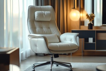Elegant Off White Leather Executive Office Chair in Modern Home Office Setting