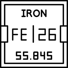 Iron element vector icon showing atomic number and symbol, ideal for science education, chemistry posters, and interactive periodic table infographics for digital learning