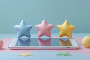 Pastel Stars Hovering Above Smartphone Rating Review Feedback Concept