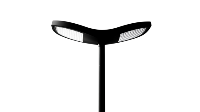 Street lamp with minimalist design and tall pole isolated on transparent background. PNG