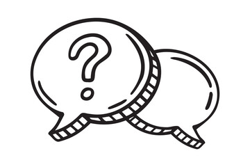 speech bubble question mark. Question mark dialog icon doodle hand drawn. Outline line drawing clipart symbol