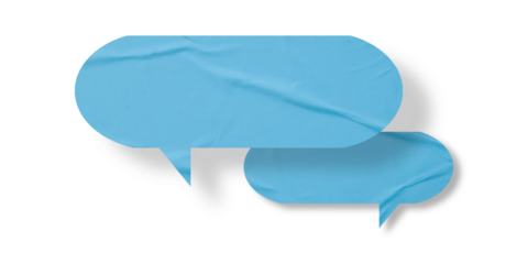Light blue speech bubble crumpled paper isolated on transparent background