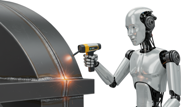 Advanced Robot Performing Welding Inspection with High Tech Equipment on Metal Structure