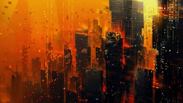 A digital painting, silicon power,data, rise above the limits, orange,black, Generative AI Videos.