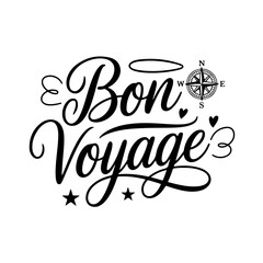 Bon Voyage. Travel Quotes Vector Design Isolated on White Background
