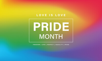 Pride gradient background with LGBTQ Pride flag colours. Vector banner logo lgbtq pride month with rainbow colors. Symbol of pride month june support