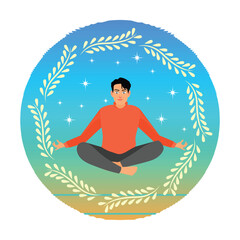 A Mindful and Peaceful Man Meditating While Sitting Cross-legged.