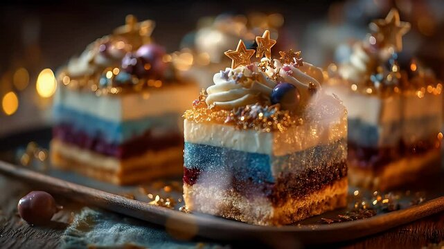 Festive layered cakes with star decorations delicious holiday dessert